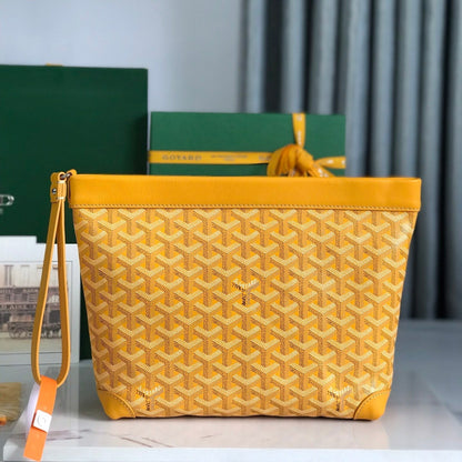 BOLSA CONTI 24 EN PIEL DE CORDERO AMARILLA Y LONA GOYARDINE
