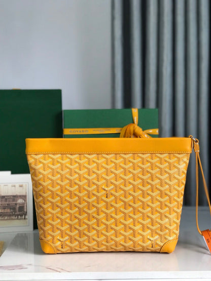 BOLSA CONTI 24 EN PIEL DE CORDERO AMARILLA Y LONA GOYARDINE