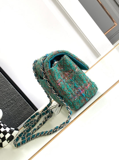 SAC CLASSIQUE CC MEDIUM 20 EN TWEED DE LAINE GREEN FOREST