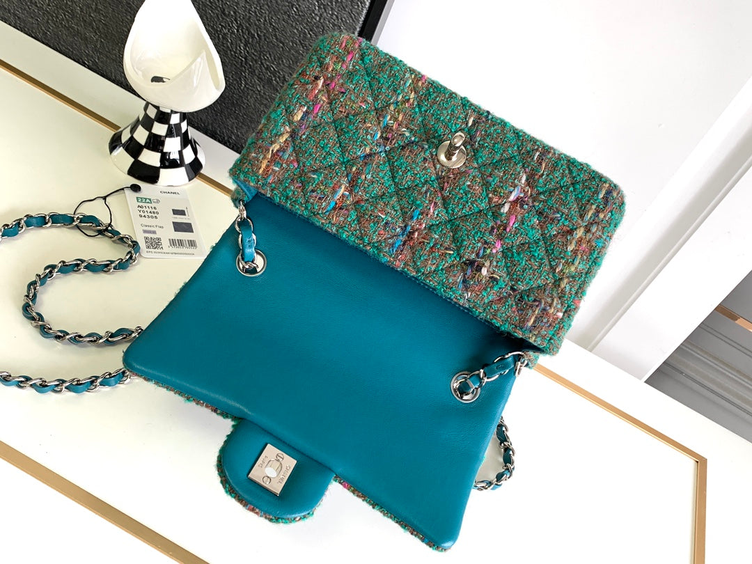 SAC CLASSIQUE CC MEDIUM 20 EN TWEED DE LAINE GREEN FOREST