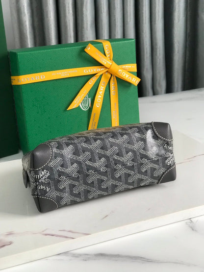BOLSA DE COSMÉTICOS VEND?ME 17 EN LONA GOYARDINE GRIS NEGRA Y RIBETE DE PIEL DE BECERRO