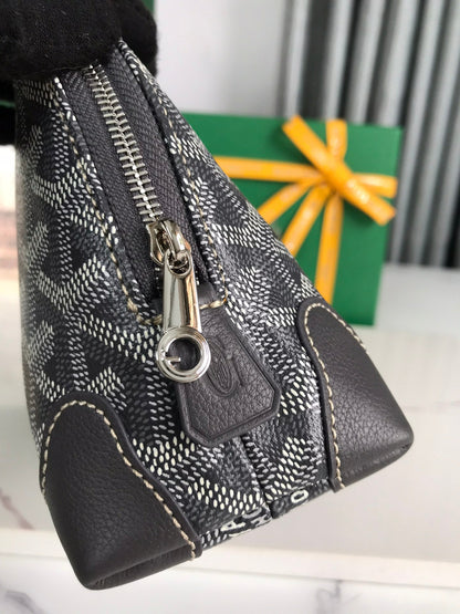 BOLSA DE COSMÉTICOS VEND?ME 17 EN LONA GOYARDINE GRIS NEGRA Y RIBETE DE PIEL DE BECERRO