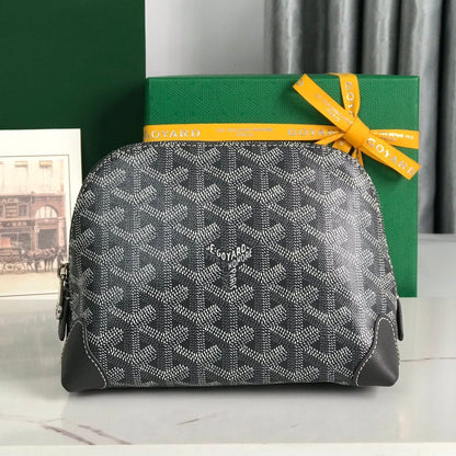 BOLSA DE COSMÉTICOS VEND?ME 17 EN LONA GOYARDINE GRIS NEGRA Y RIBETE DE PIEL DE BECERRO