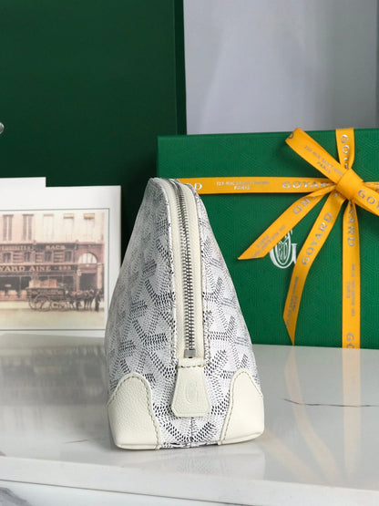 BOLSA DE COSMÉTICOS VEND?ME 17 EN LONA GOYARDINE BLANCA Y RIBETE DE PIEL DE BECERRO