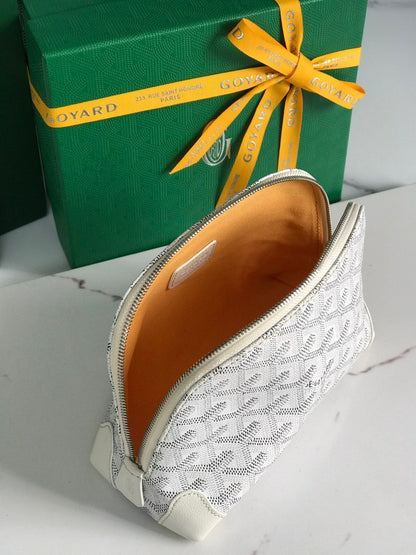 BOLSA DE COSMÉTICOS VEND?ME 17 EN LONA GOYARDINE BLANCA Y RIBETE DE PIEL DE BECERRO