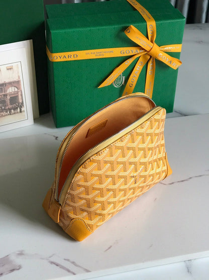 BOLSA DE COSMÉTICOS VEND?ME 17 EN LONA GOYARDINE AMARILLA Y RIBETE DE PIEL DE BECERRO