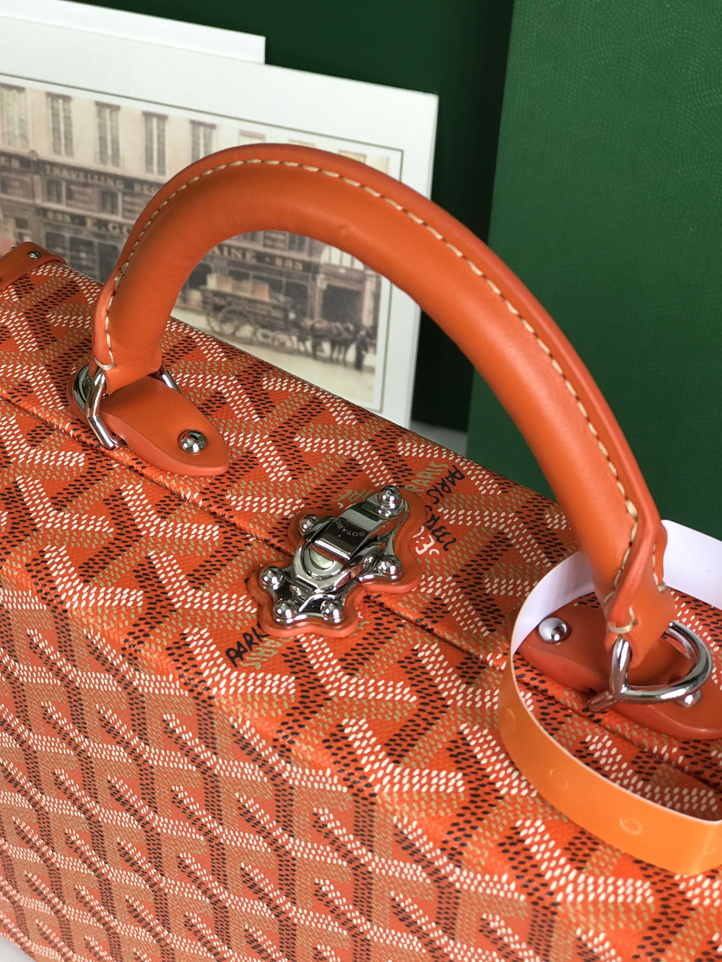 GRAND H?TEL TRUNK BAG 24 IN ORANGE GOYARDINE CANVAS AND CALFSKIN