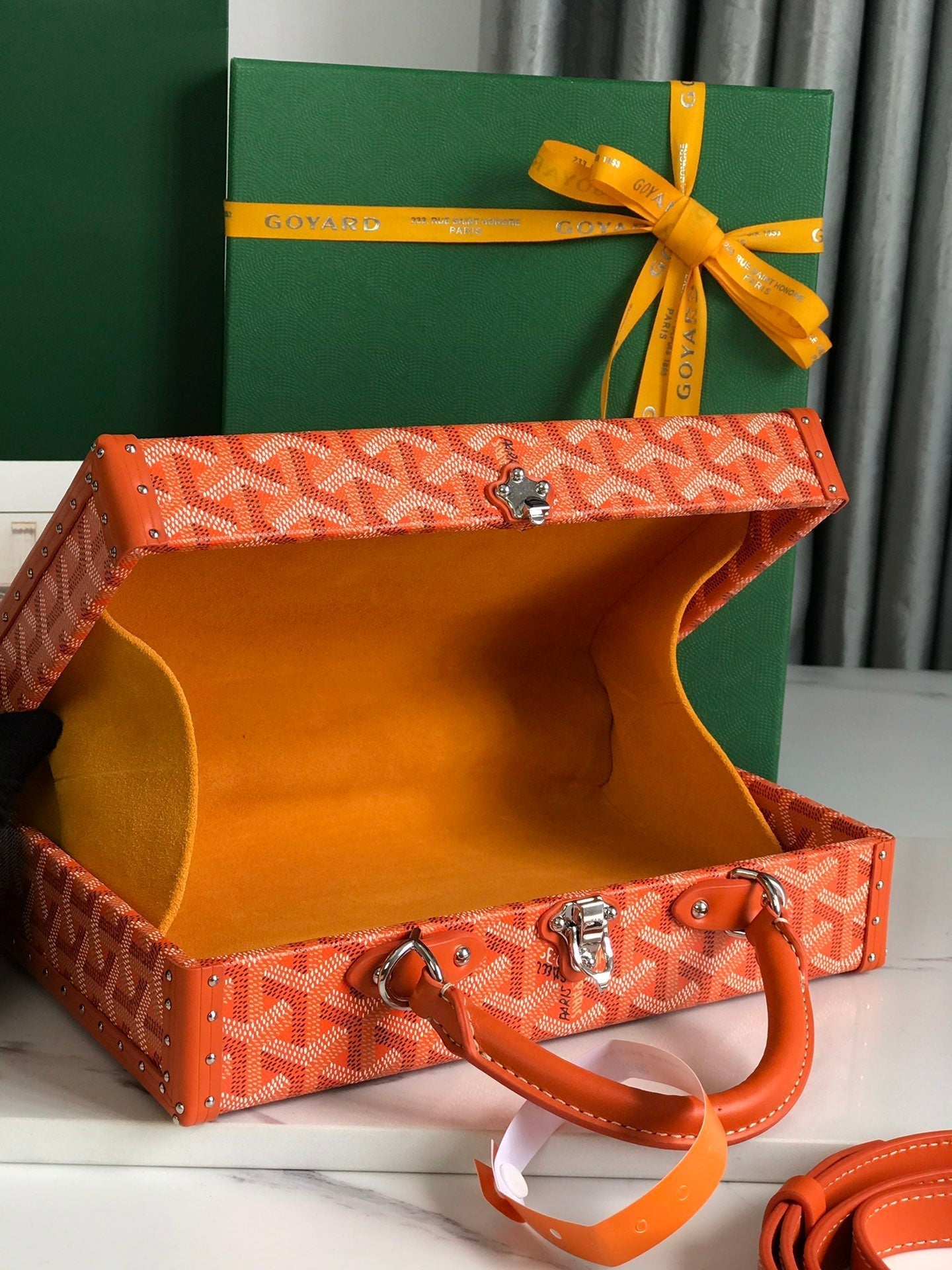 GRAND H?TEL TRUNK BAG 24 IN ORANGE GOYARDINE CANVAS AND CALFSKIN