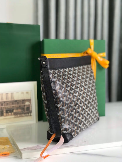 BOLSA CONTI 24 EN PIEL DE CORDERO NEGRA Y LONA GOYARDINE