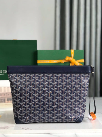 BOLSA CONTI 24 EN PIEL DE CORDERO AZUL MARINO Y LONA GOYARDINE