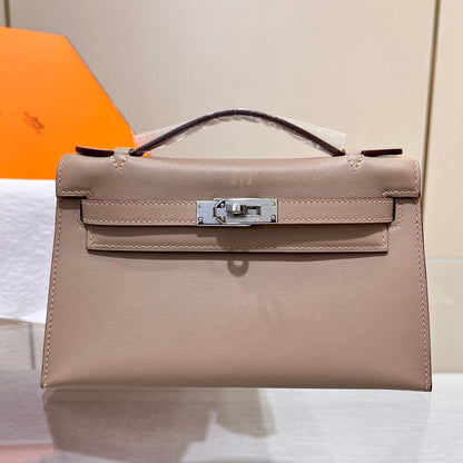 BOLSO DE BOLSILLO HM KELLY 22 CM GRIS ASFALTO SWIFT PLATA HARDWARE