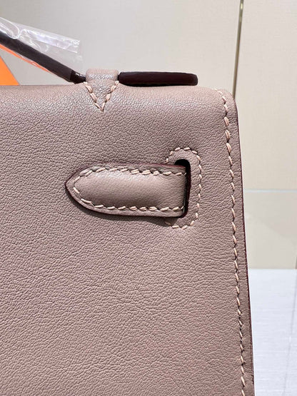 BOLSO DE BOLSILLO HM KELLY 22 CM GRIS ASFALTO SWIFT GOLD HARDWARE