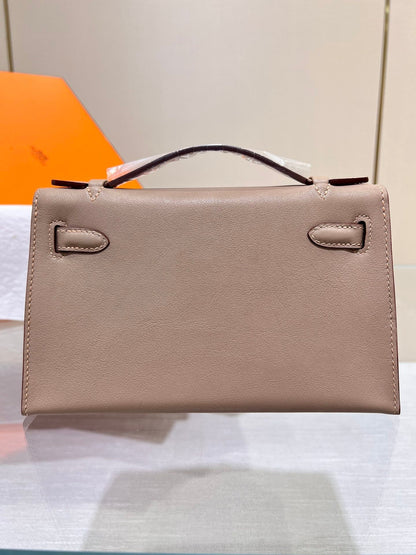 BOLSO DE BOLSILLO HM KELLY 22 CM GRIS ASFALTO SWIFT GOLD HARDWARE