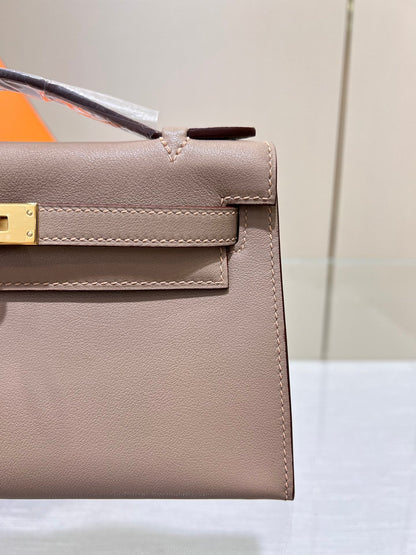 BOLSO DE BOLSILLO HM KELLY 22 CM GRIS ASFALTO SWIFT GOLD HARDWARE