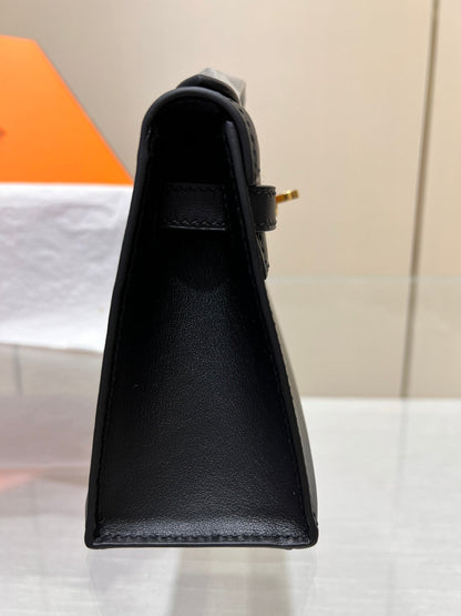 POCHETTE HM KELLY 22CM NOIR SWIFT QUINCAILLERIE OR