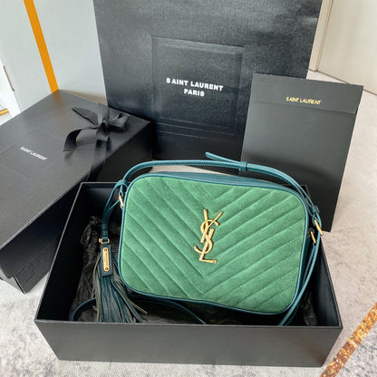 BOLSO PARA CÁMARA LOU 23 EN ANTE VERDOSO Y RIBETE DE PIEL DE BECERRO