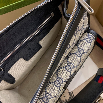 SAC BANDOULIÈRE GG SMALL 21 AVEC ÉTIQUETTE EN TOILE BEIGE ET CUIR DE VEAU NOIR