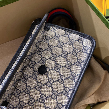 SAC BANDOULIÈRE GG SMALL 21 AVEC ÉTIQUETTE EN TOILE BEIGE ET CUIR DE VEAU NOIR