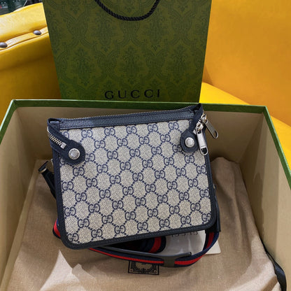 SAC BANDOULIÈRE GG SMALL 21 AVEC ÉTIQUETTE EN TOILE BEIGE ET CUIR DE VEAU NOIR