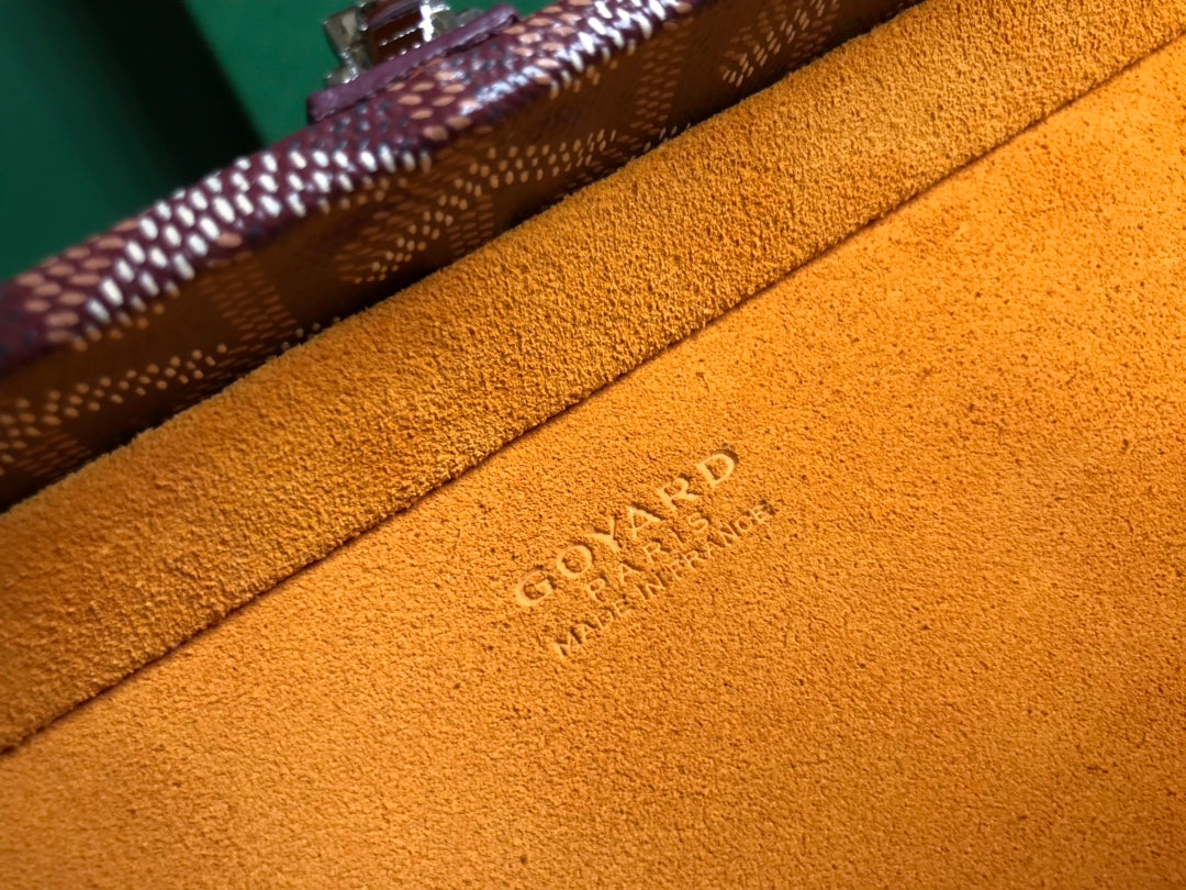 GRAND H?TEL TRUNK BAG 24 IN BURGUNDY RED GOYARDINE CANVAS AND CALFSKIN