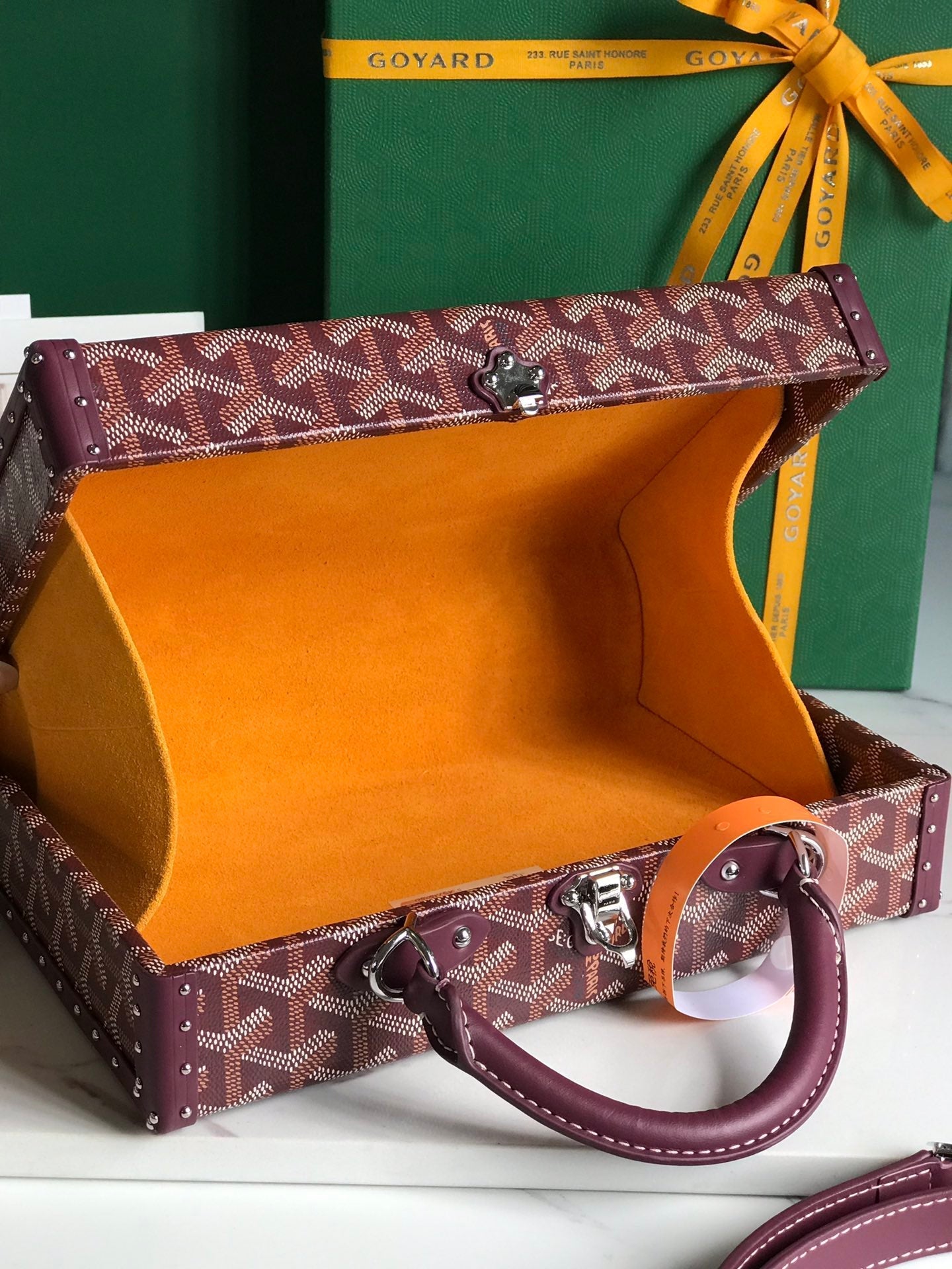 GRAND H?TEL TRUNK BAG 24 IN BURGUNDY RED GOYARDINE CANVAS AND CALFSKIN