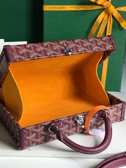 GRAND H?TEL TRUNK BAG 24 IN BURGUNDY RED GOYARDINE CANVAS AND CALFSKIN