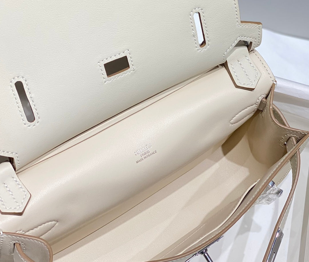 BOLSO BANDOLERA KELLY 23 CM JYPSIERE DE PIEL BLANCA SHW