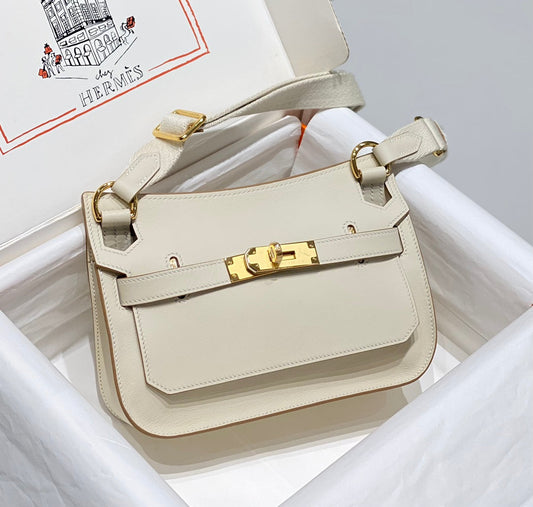 BOLSO BANDOLERA KELLY DE 23 CM DE PIEL BLANCA JYPSIERE GHW