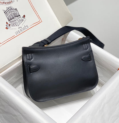 KELLY 23CM JYPSIERE BLACK LEATHER CROSSBODY BAG GHW