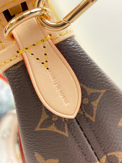 NEVERFULL BB 24 LONA CON MONOGRAMA MARRÓN Y ACABADOS DE CUERO, HERRAJES DORADOS
