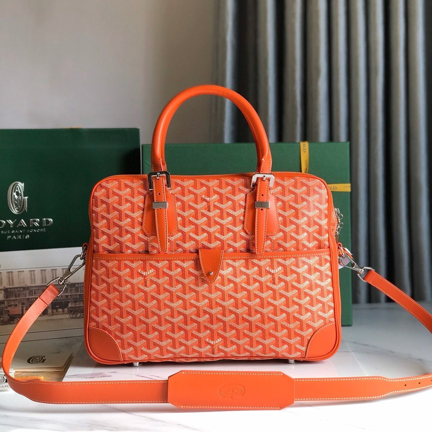 ESTUCHE DOCUMENTOS AMBASSADA 35 EN LONA GOYARDINA NARANJA