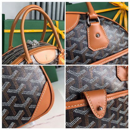 BOLSO SAINT JEANNE 35 EN LONA GOYARDINE MARRÓN Y PIEL DE BECERRO