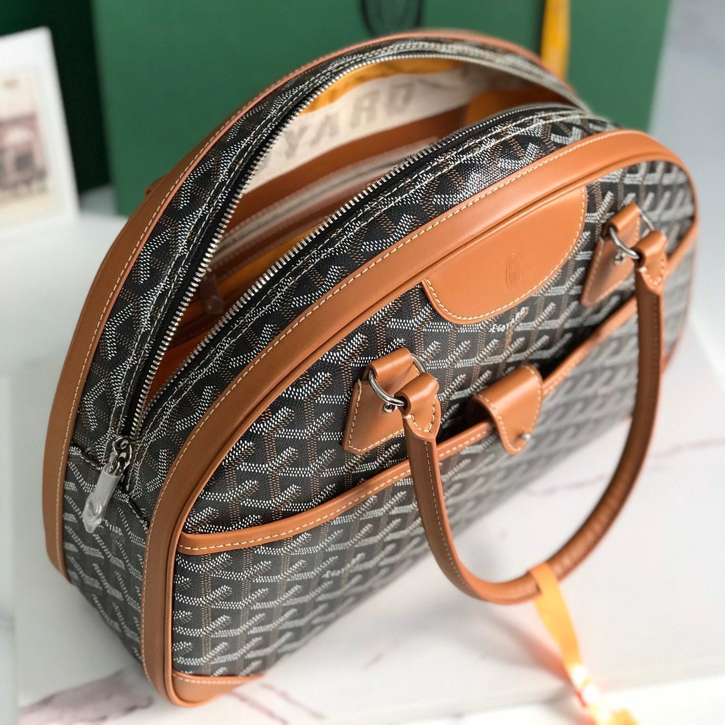 BOLSO SAINT JEANNE 35 EN LONA GOYARDINE MARRÓN Y PIEL DE BECERRO