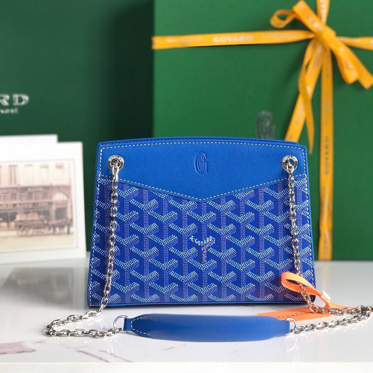 MINI BOLSO ROUETTE STRUCTUR¨¦ 21 EN LONA GOYARDINE AZUL ZAFIRO Y PIEL DE BECERRO