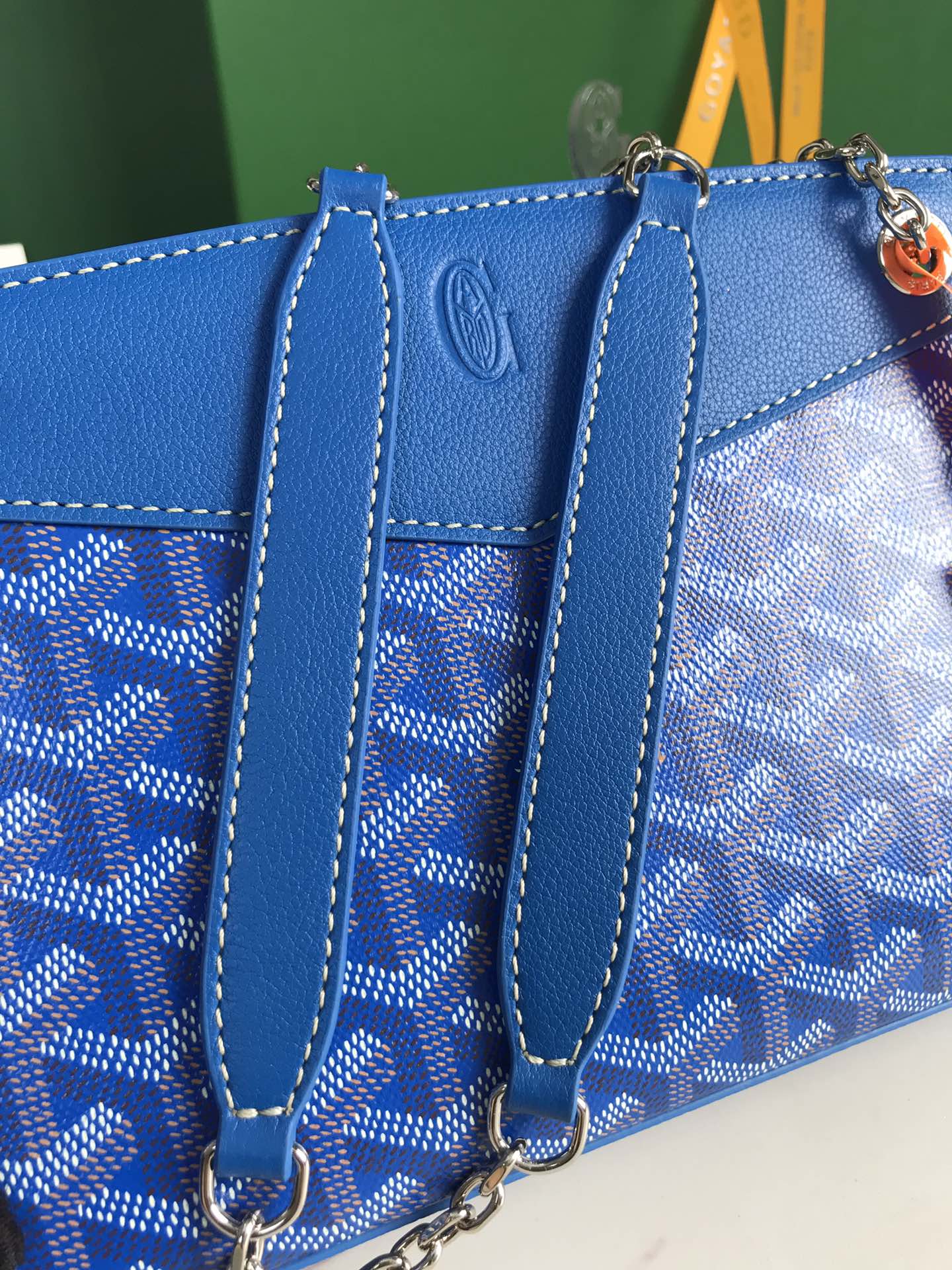 MINI BOLSO ROUETTE STRUCTUR¨¦ 21 EN LONA GOYARDINE AZUL ZAFIRO Y PIEL DE BECERRO