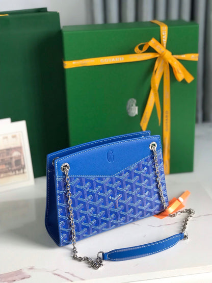 MINI BOLSO ROUETTE STRUCTUR¨¦ 21 EN LONA GOYARDINE AZUL ZAFIRO Y PIEL DE BECERRO