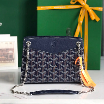 MINI BOLSO ROUETTE STRUCTUR¨¦ 21 EN LONA GOYARDINE AZUL MARINO Y PIEL DE BECERRO