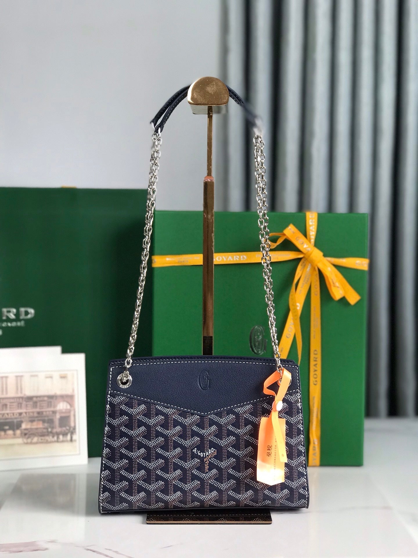 MINI BOLSO ROUETTE STRUCTUR¨¦ 21 EN LONA GOYARDINE AZUL MARINO Y PIEL DE BECERRO