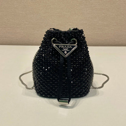 MINI BOLSO CUBO 12 EN TELA DE NYLON NEGRO ADORNADO CON CRISTALES