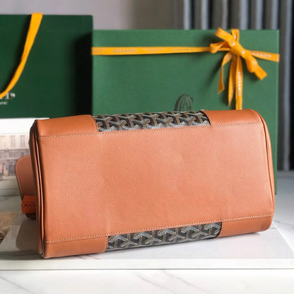 SAC SAIGON SOUPLE 34 EN TOILE GOYARDINE MARRON ET CUIR DE VEAU