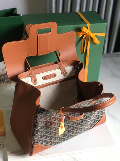 SAC SAIGON SOUPLE 34 EN TOILE GOYARDINE MARRON ET CUIR DE VEAU