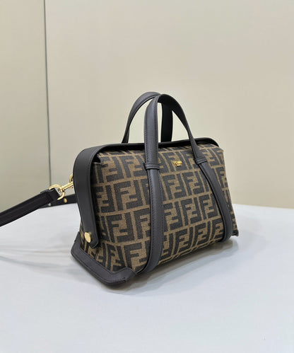 BOLSO FENDI 27 EN TEJIDO JACQUARD NEGRO MEZCLA MARRÓN CON PIEL DE BECERRO