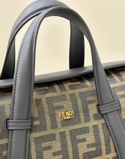 BOLSO FENDI 27 EN TEJIDO JACQUARD NEGRO MEZCLA MARRÓN CON PIEL DE BECERRO