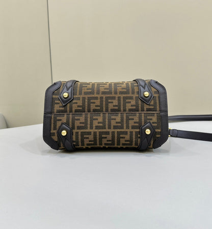 BOLSO FENDI 27 EN TEJIDO JACQUARD NEGRO MEZCLA MARRÓN CON PIEL DE BECERRO