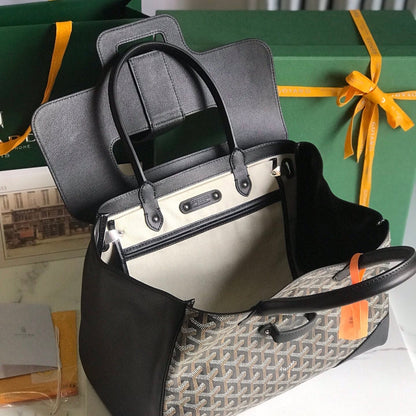SAC SAIGON SOUPLE 34 EN TOILE GOYARDINE NOIRE ET CUIR DE VEAU