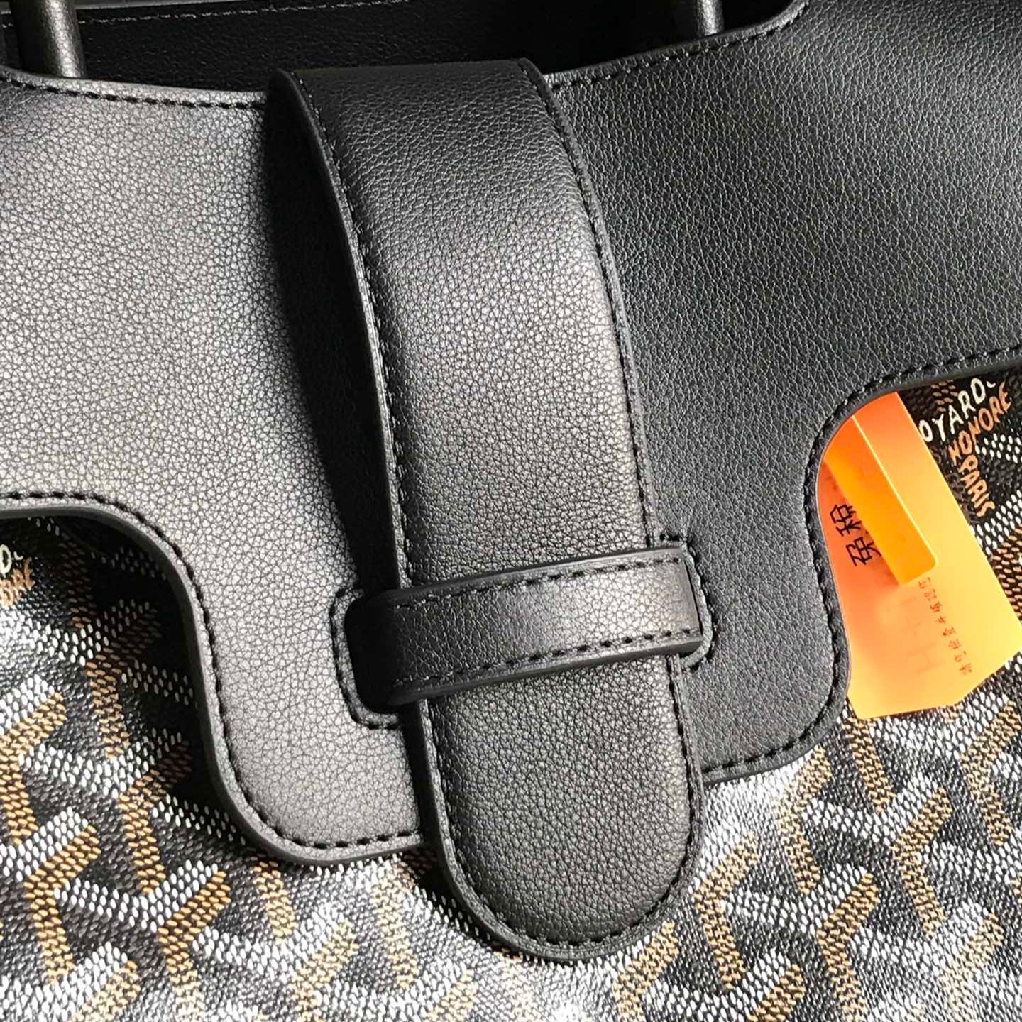 SAC SAIGON SOUPLE 34 EN TOILE GOYARDINE NOIRE ET CUIR DE VEAU