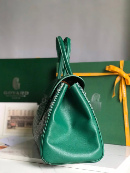BOLSO SAIGON SOUPLE 34 EN LONA GOYARDINE VERDE Y PIEL DE BECERRO