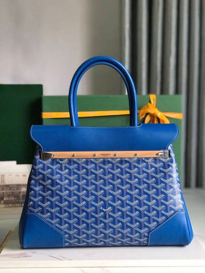 BOLSO SAIGON SOUPLE 34 EN LONA GOYARDINE AZUL CURIOSAMENTE Y PIEL DE BECERRO