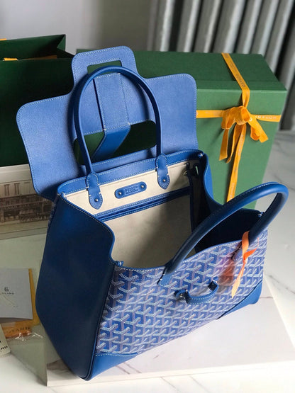 BOLSO SAIGON SOUPLE 34 EN LONA GOYARDINE AZUL CURIOSAMENTE Y PIEL DE BECERRO