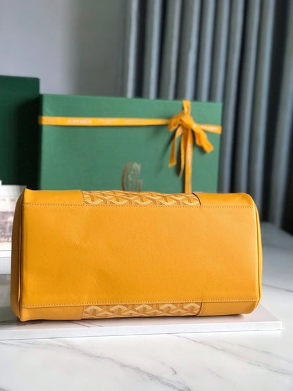 BOLSO SAIGON SOUPLE 34 EN LONA GOYARDINE AMARILLA Y PIEL DE BECERRO